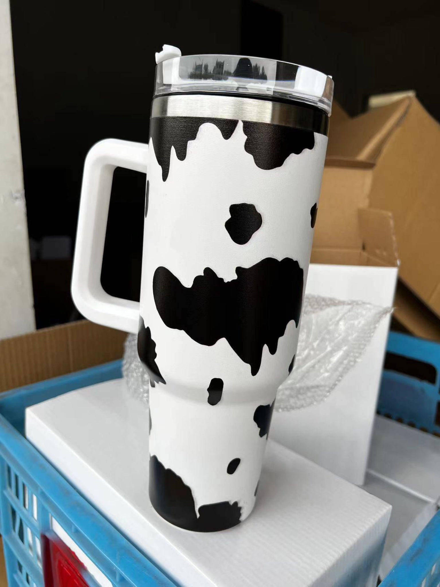 Stanley tumbler 40oz Blk Cow Print Dupe